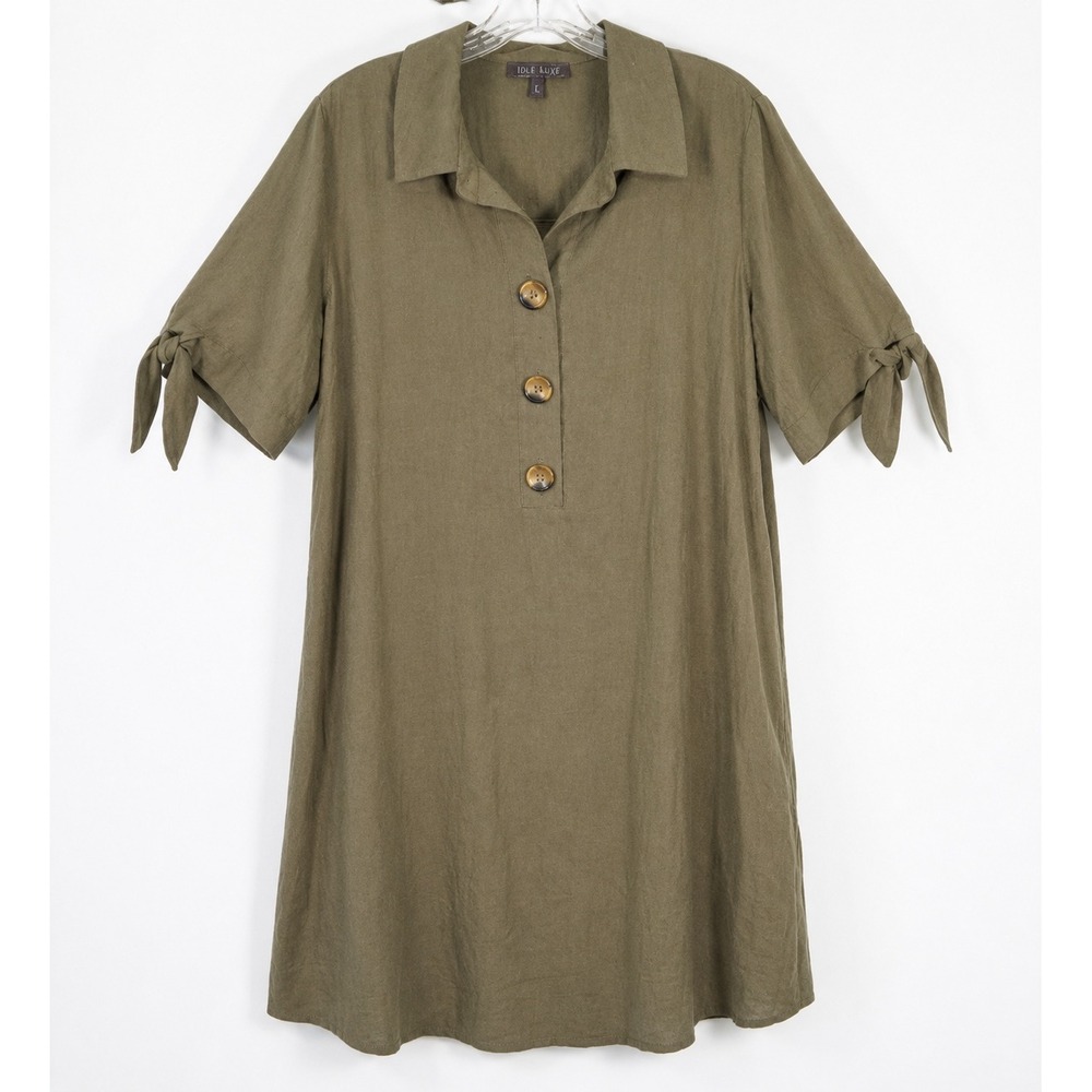 Luxology Shift Dress 2X Olive Rayon Blend Boho Lagenlook Minimalist Teacher